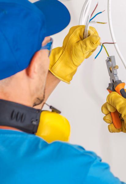 Skilled electrician carefully repairing and cutting electrical cable for optimal safety and performance